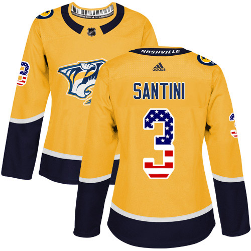 Adidas Predators #3 Steven Santini Yellow Home Authentic USA Flag Women's Stitched NHL Jersey